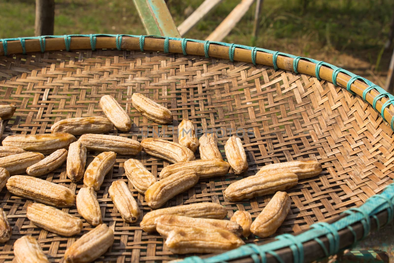 Sundried Banana on a  rice-winnowing basket Thai style.