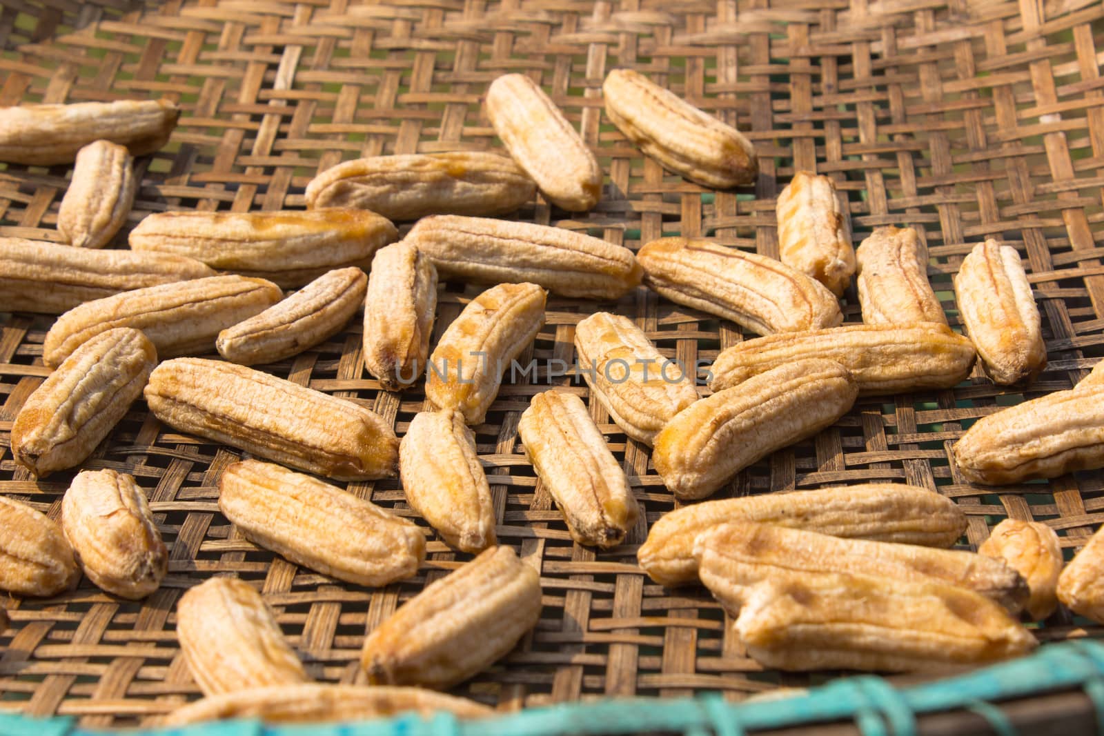 Sundried Banana on a  rice-winnowing basket Thai style.