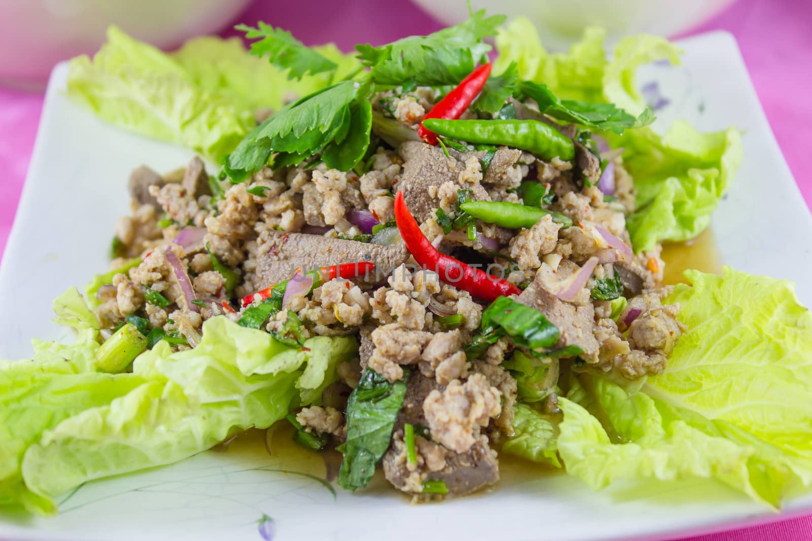 Cuisine Larb Moo Spicy Minced Pork Salad by photo2life
