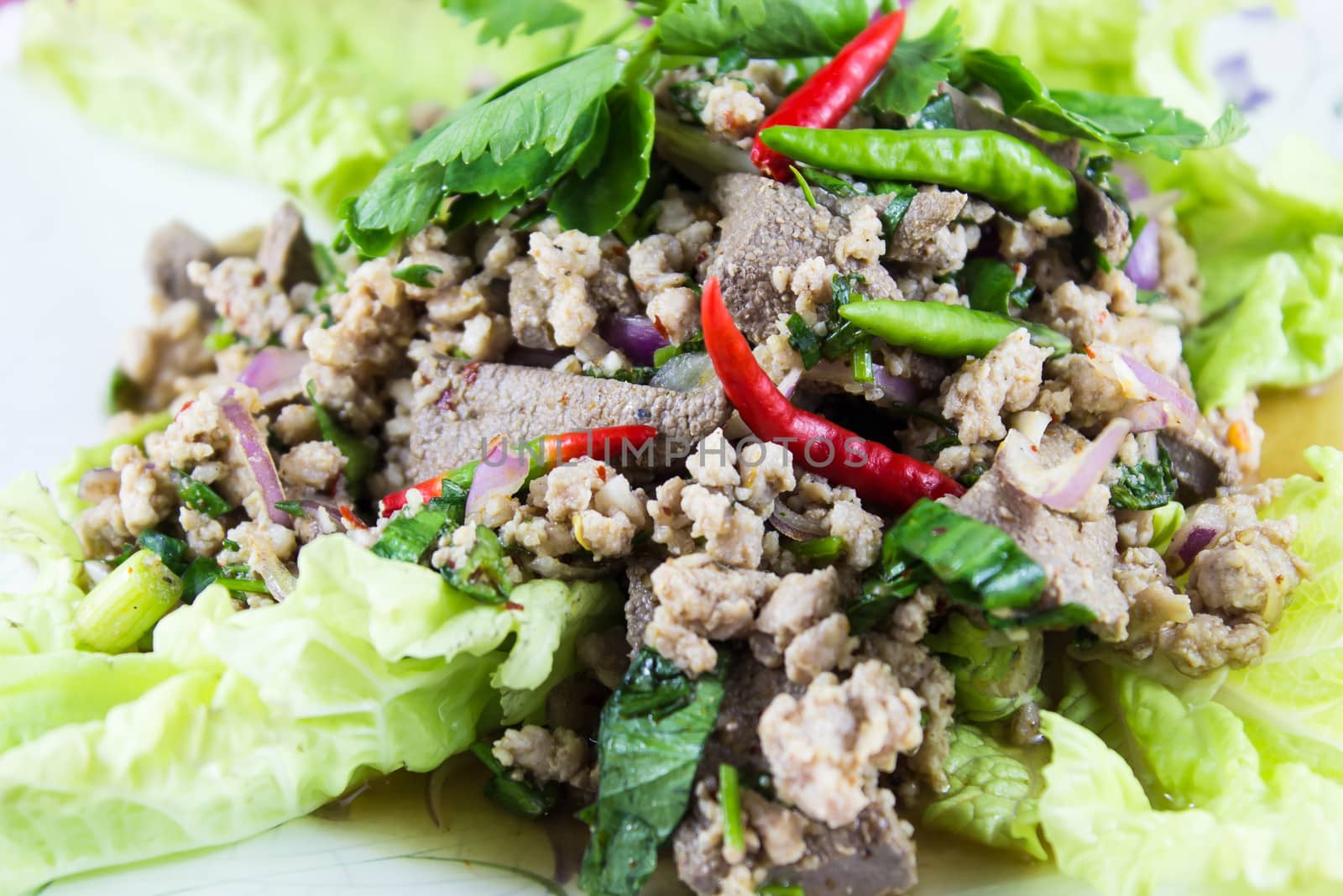 Cuisine Larb Moo Spicy Minced Pork Salad by photo2life