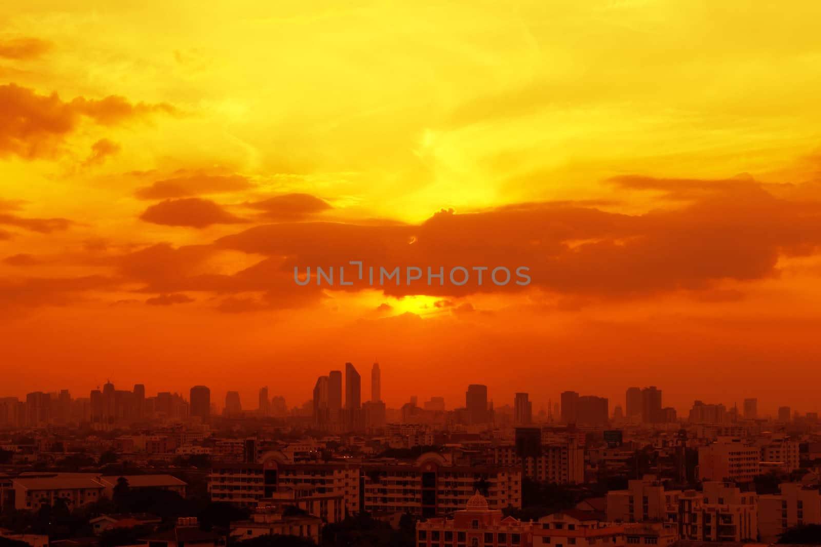 Sunset view terraced house at  city of Bangkok