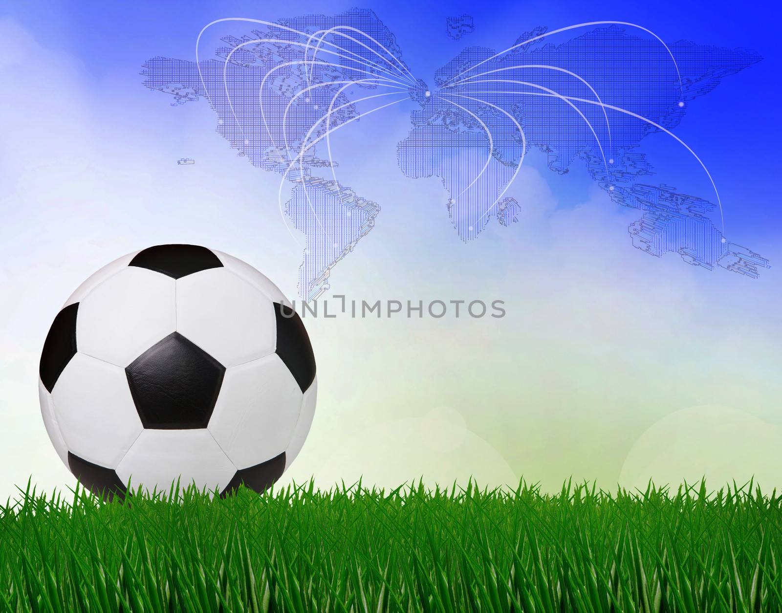 soccer football on green field with blue sky background  use for sport scene 