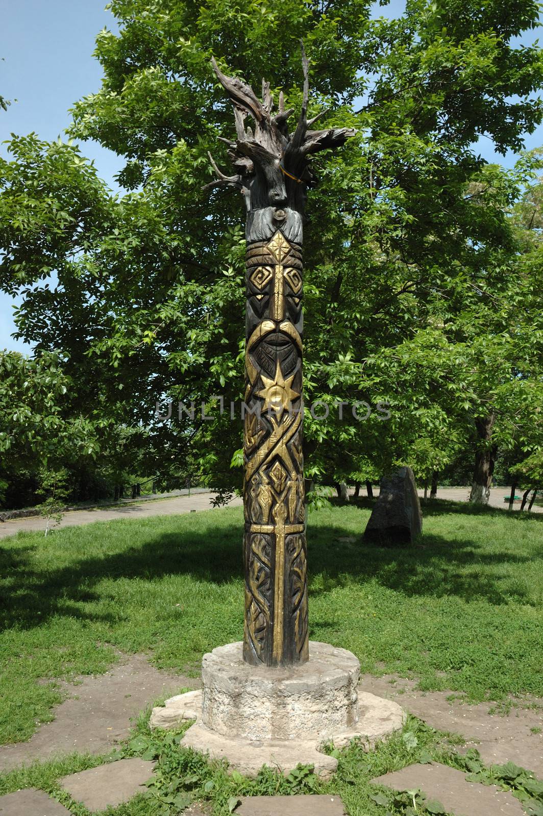 Wooden pagan's idol of Perun  - god of Thunder in Slavic mythology



