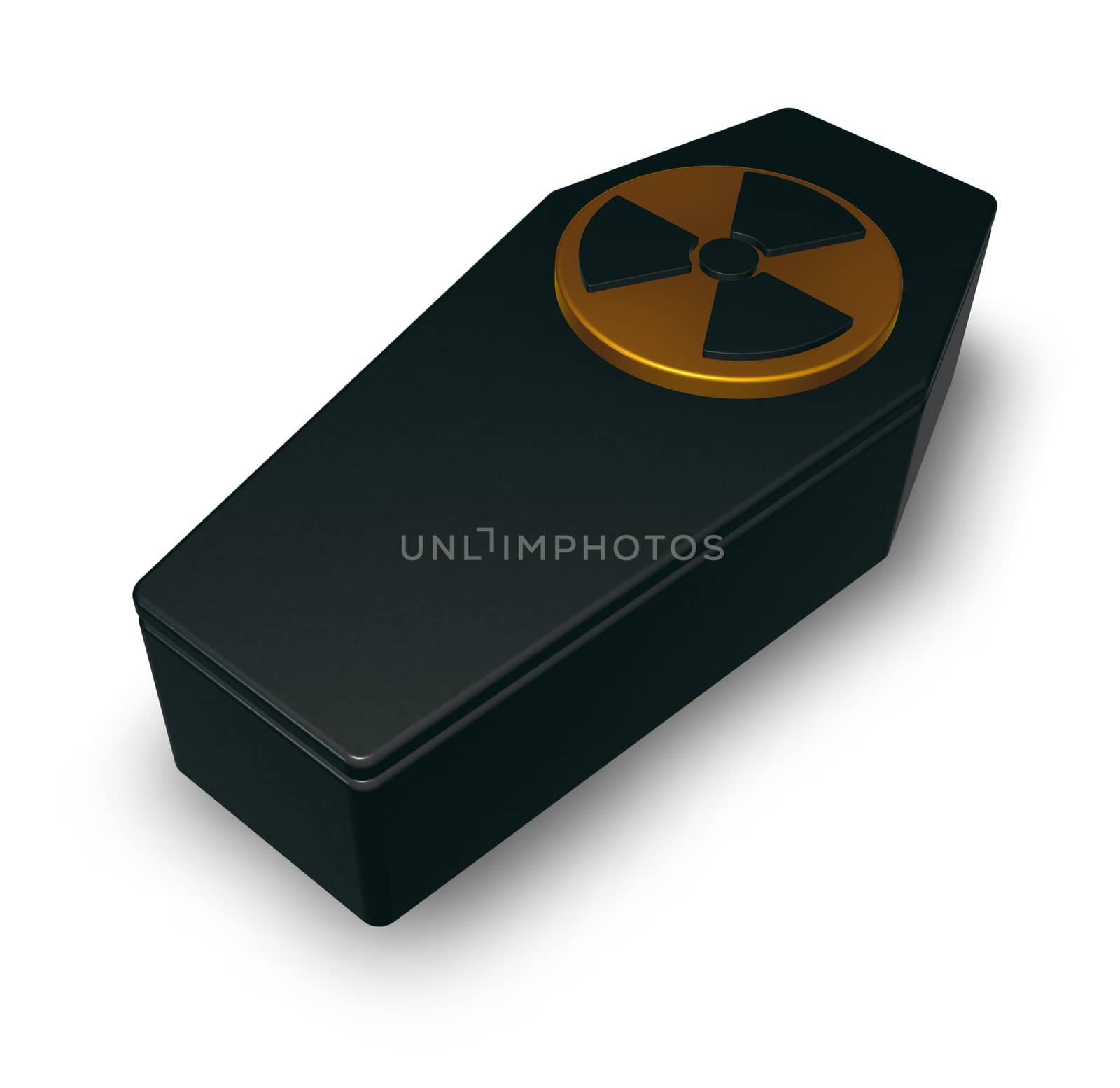 coffin with nuclear symbol on white background - 3d illustration