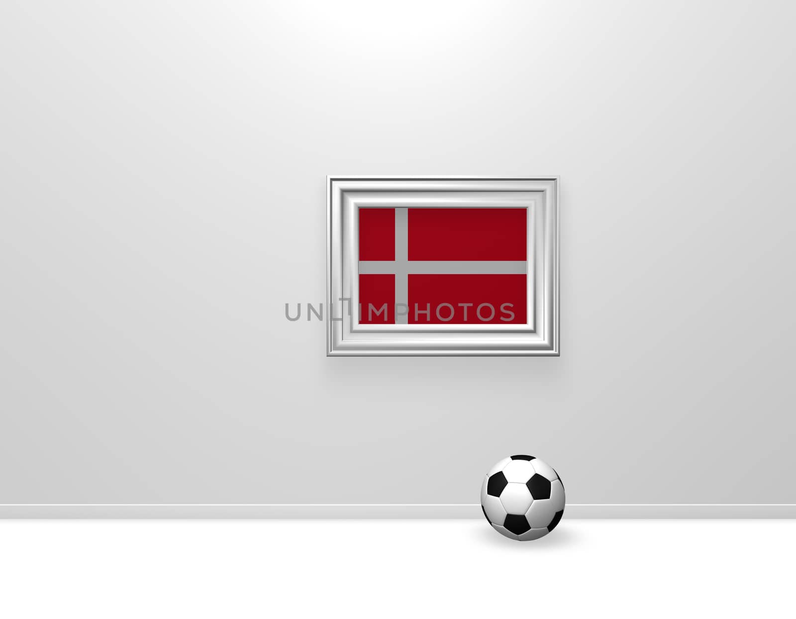 soccerball and denmark flag in frame - 3d illustration