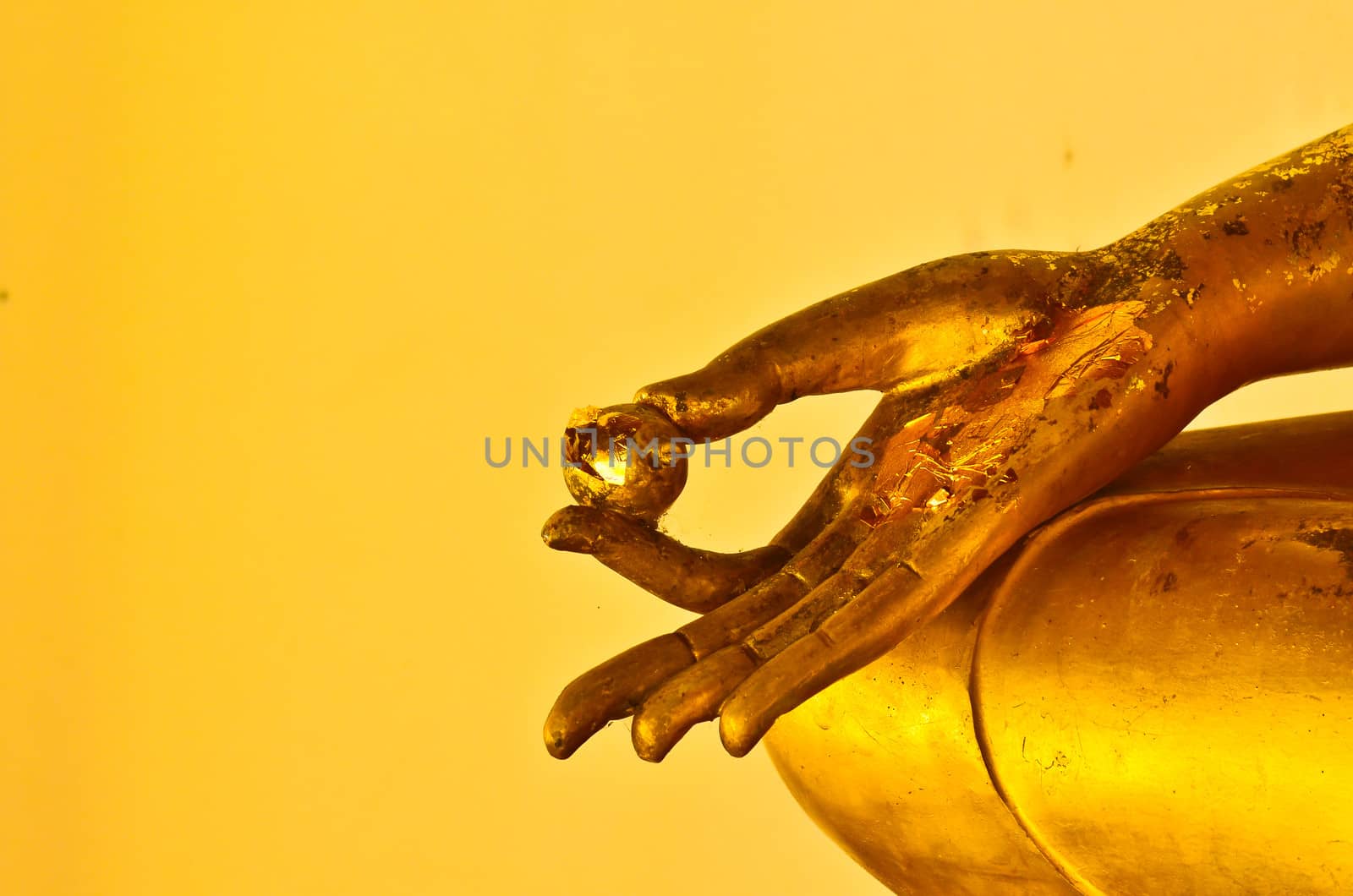 buddha statue hands on yellow background