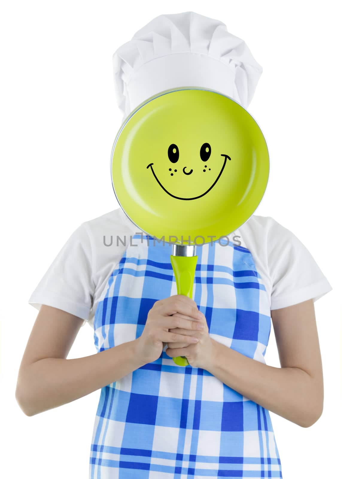 Woman cook on white background.
