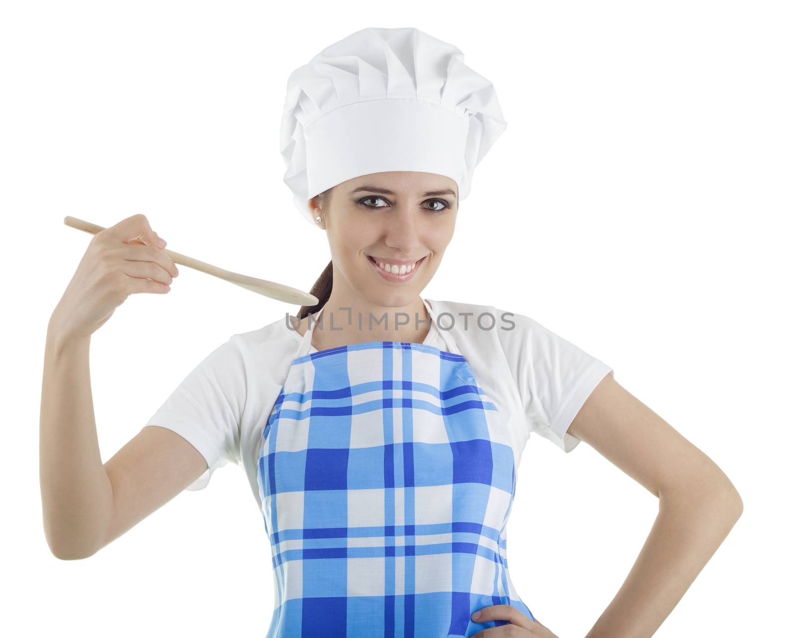 Woman cook on white background.