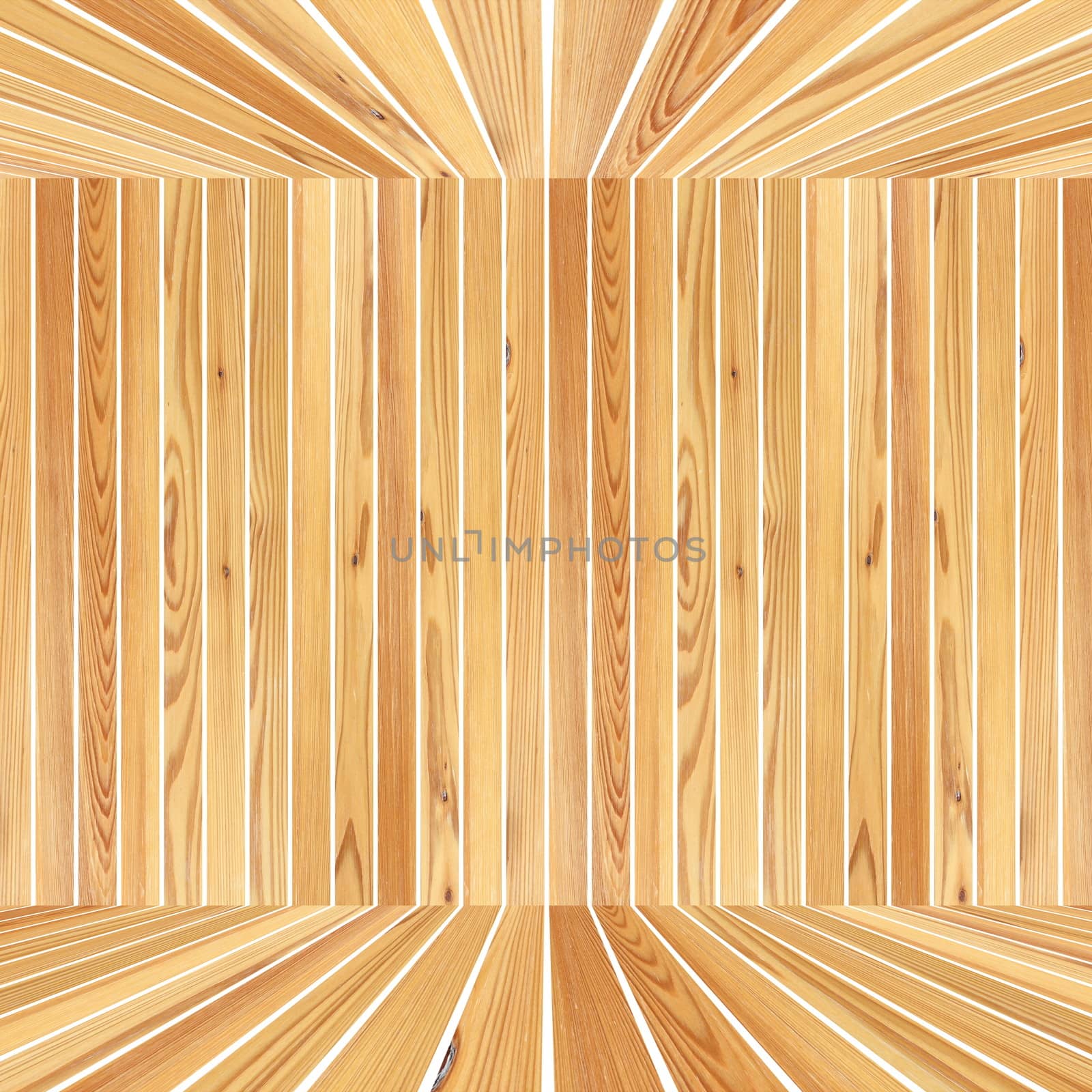 abstract wooden structure formed by planks over white