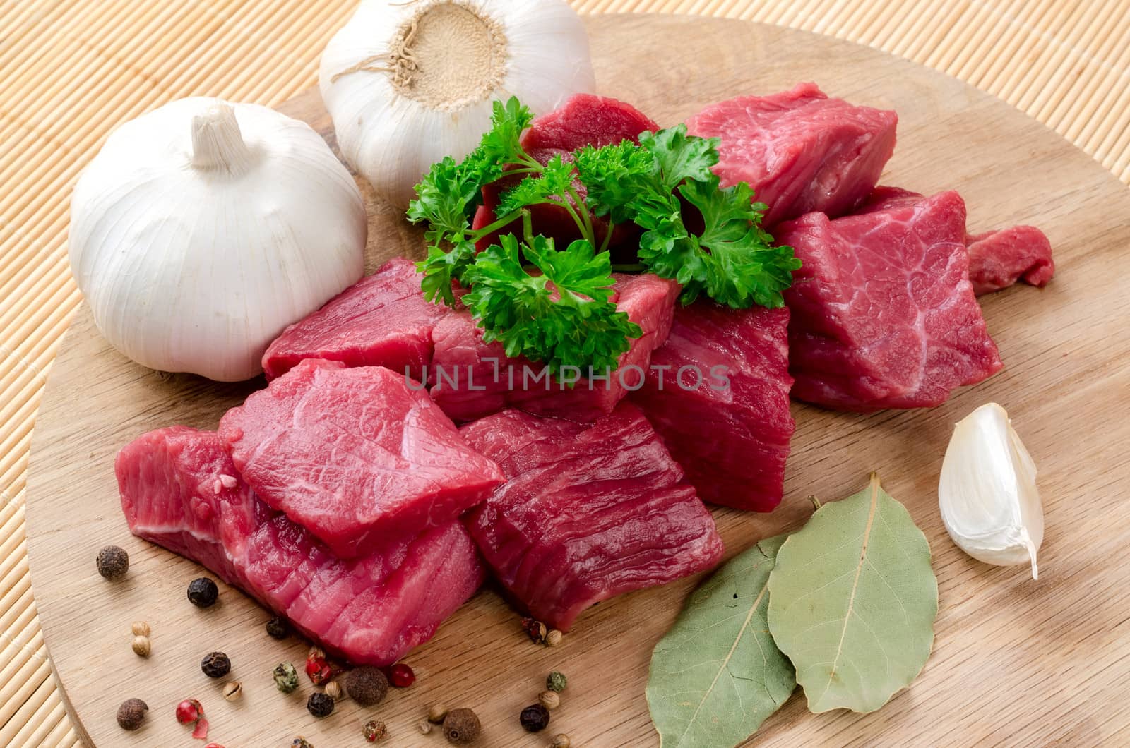 Fresh meat with spices and parsley.