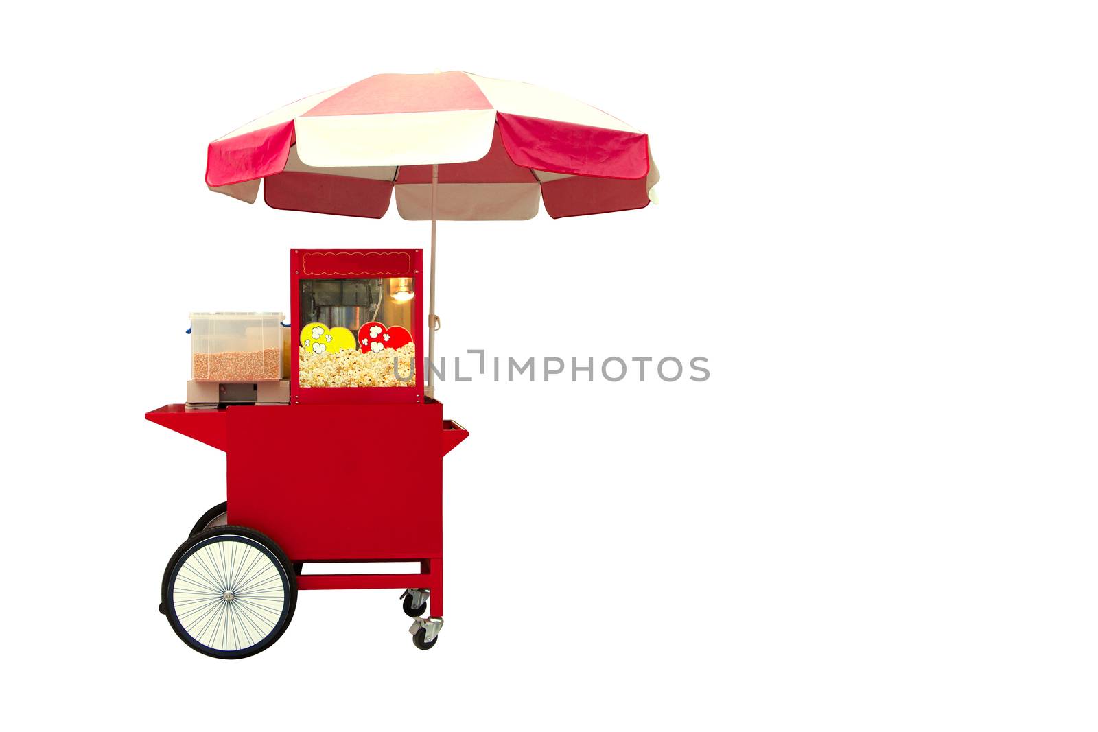 Red pop corn cart isolate on white background.