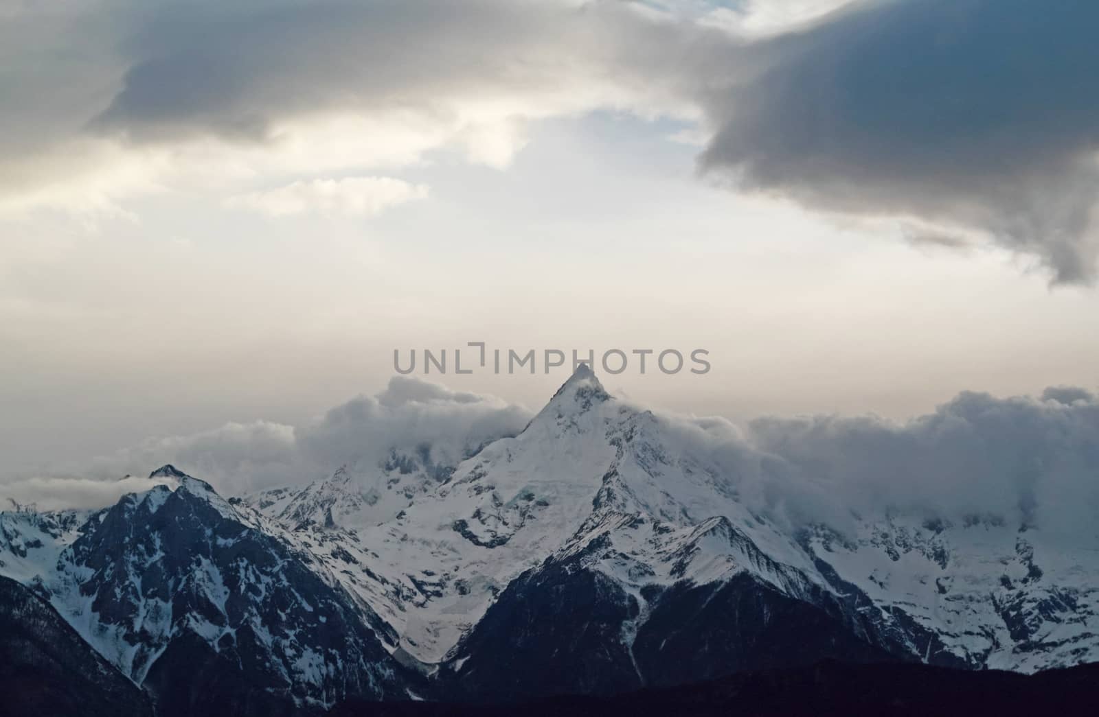 Beautiful landscape snow mountain with blue sky