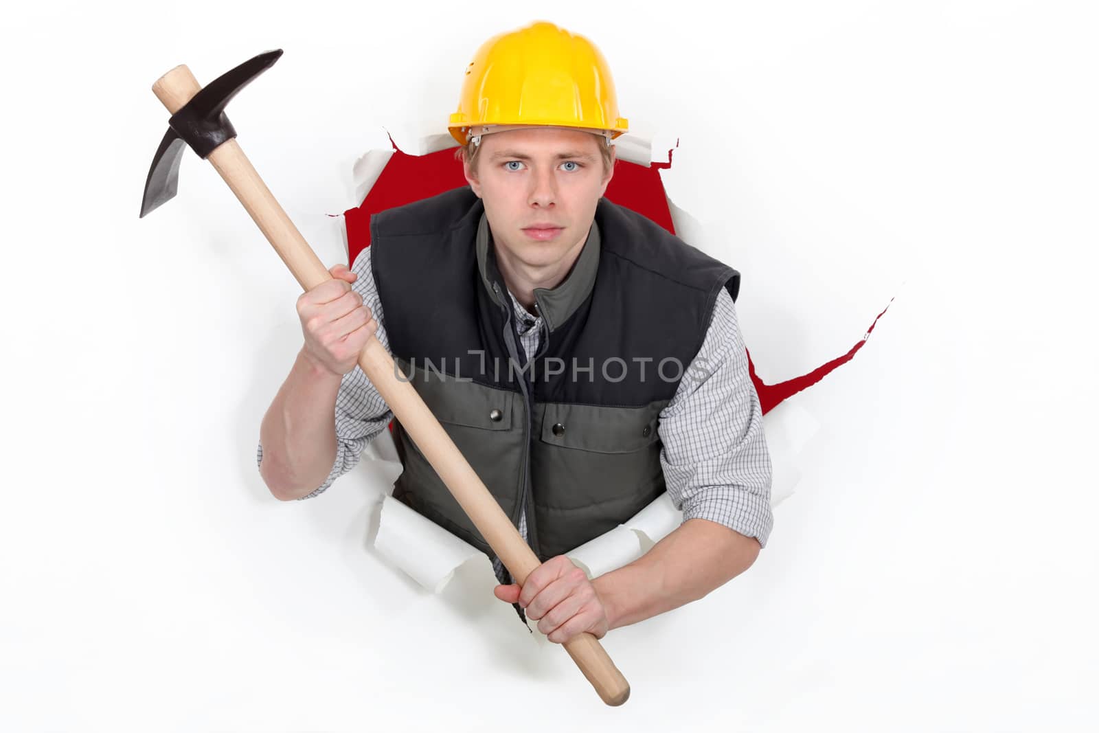 A threatening man with a pickaxe. by phovoir
