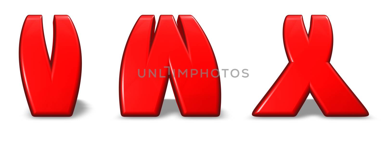 red letters v, w and x on white background - 3d illustration