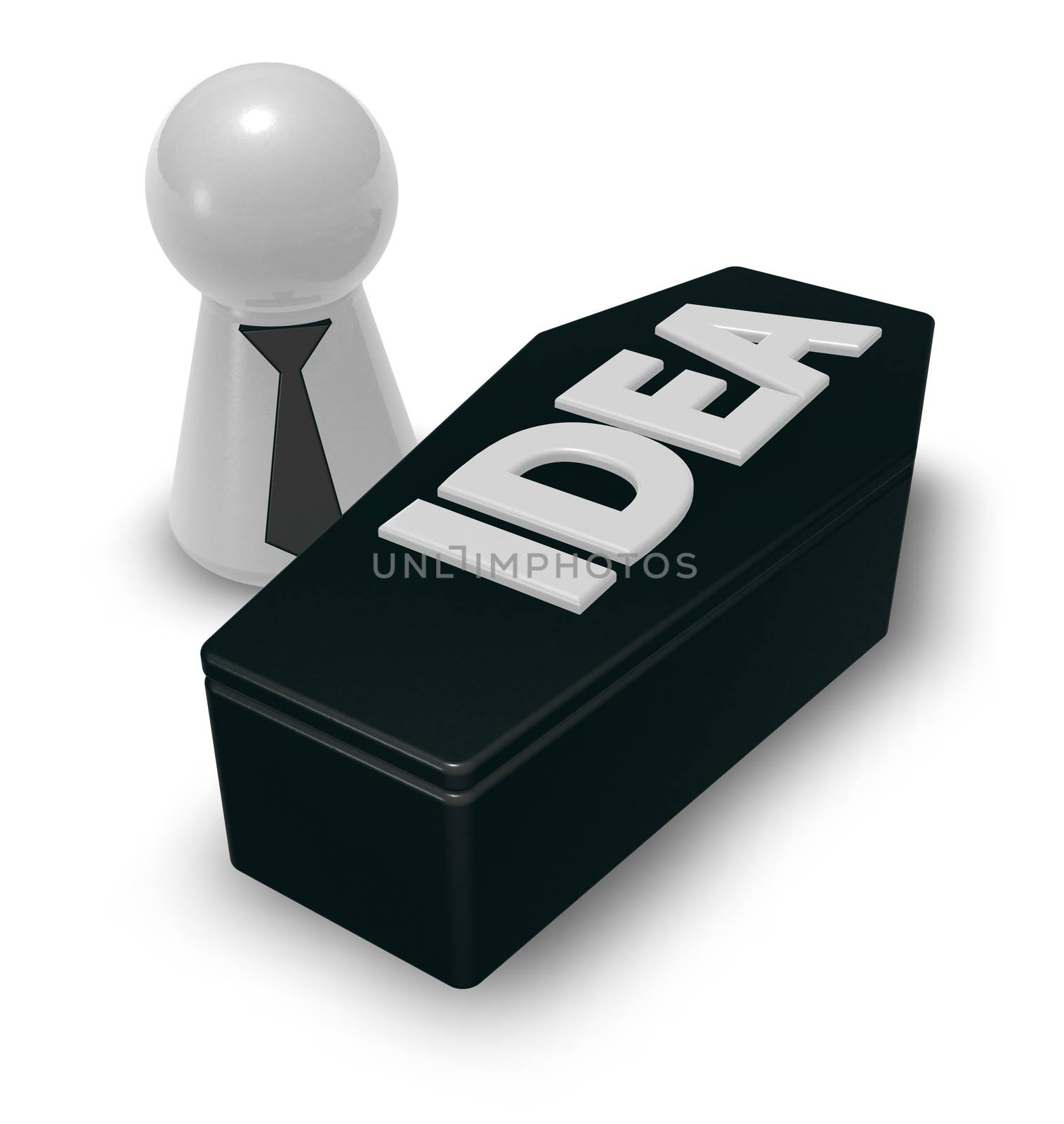 play figure and casket with the word idea - 3d illustration