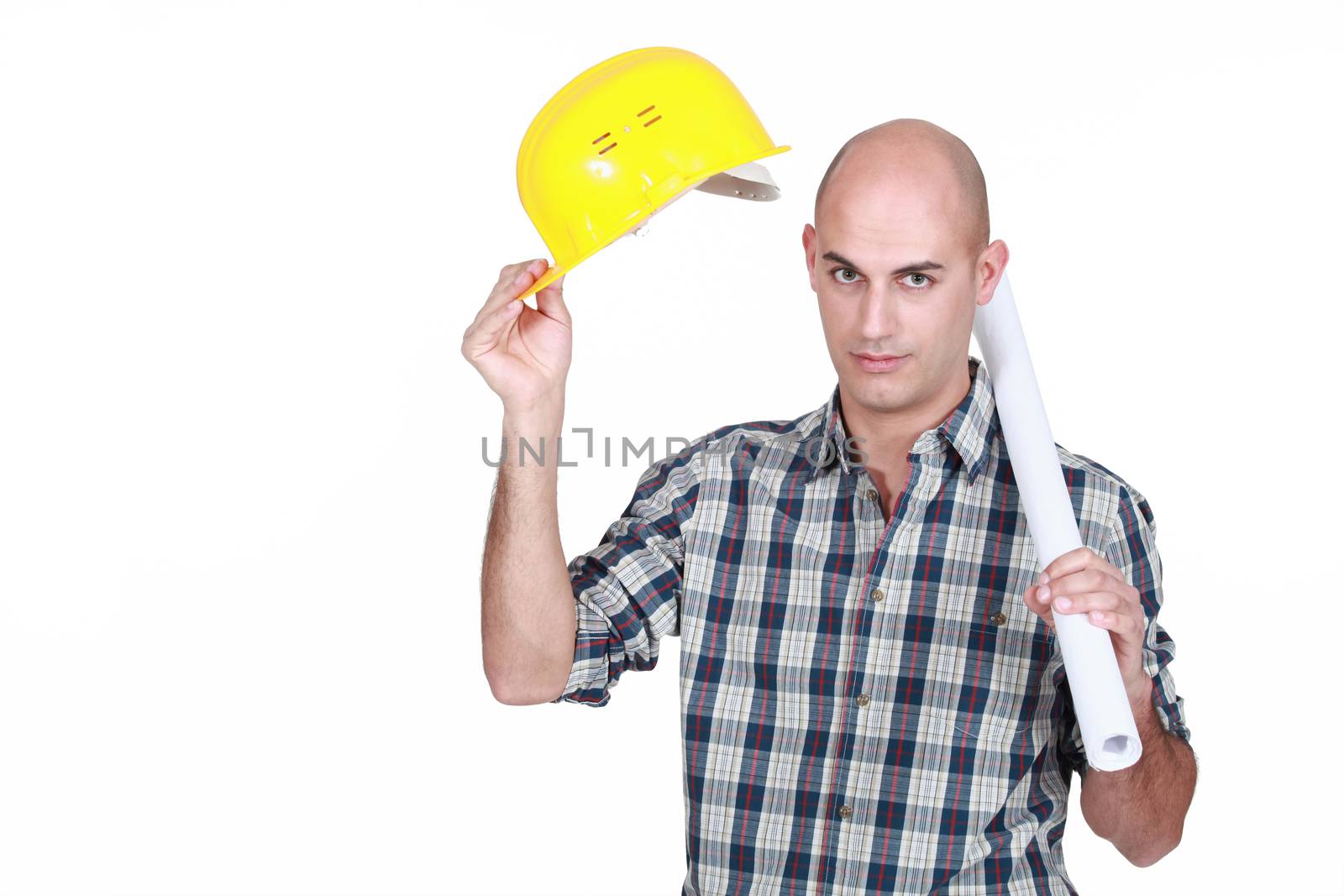 Construction worker with plans
