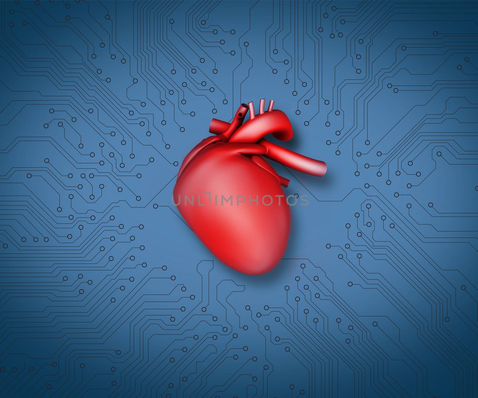Diagram of a heart and technology in blue