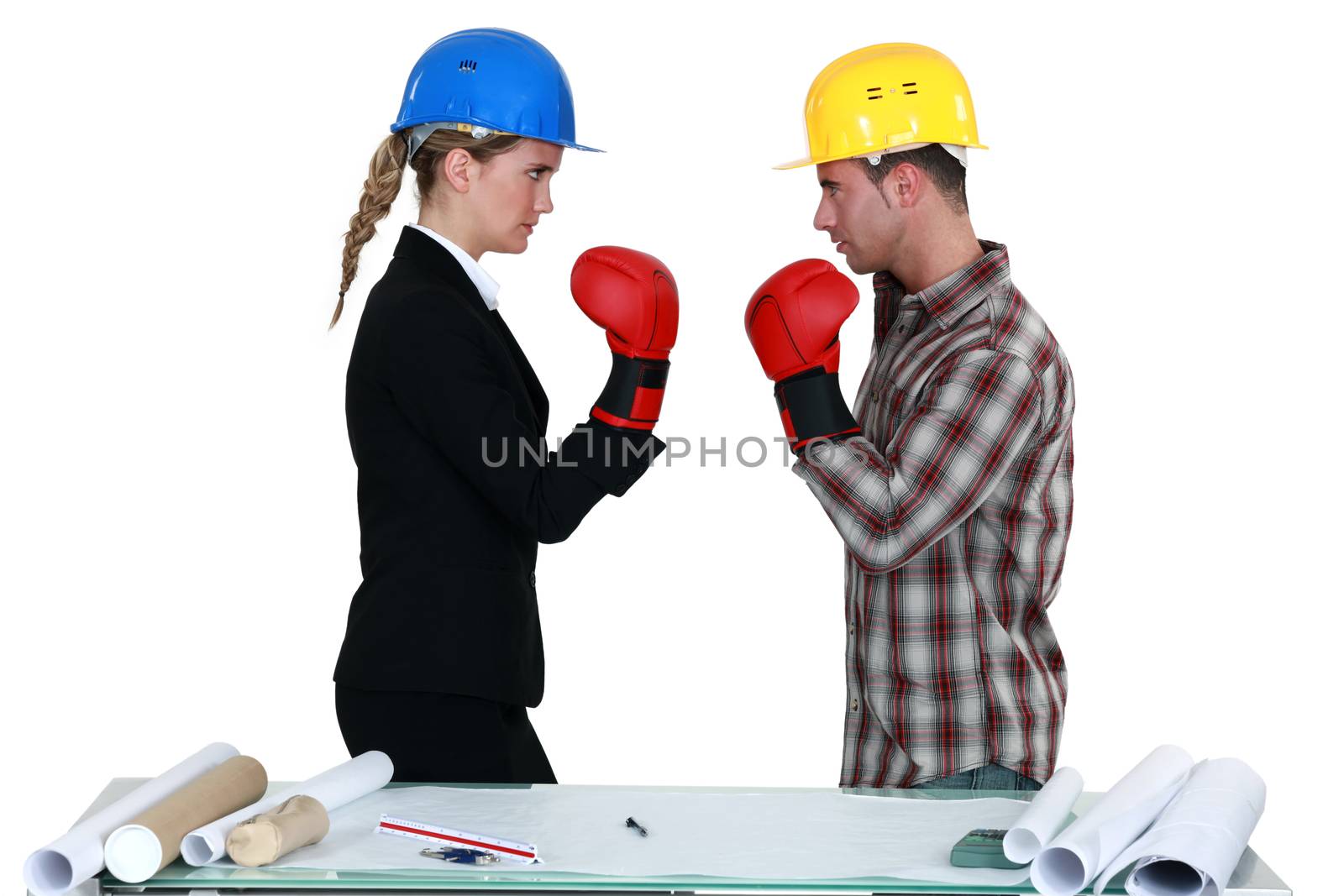 Architect and builder boxing by phovoir