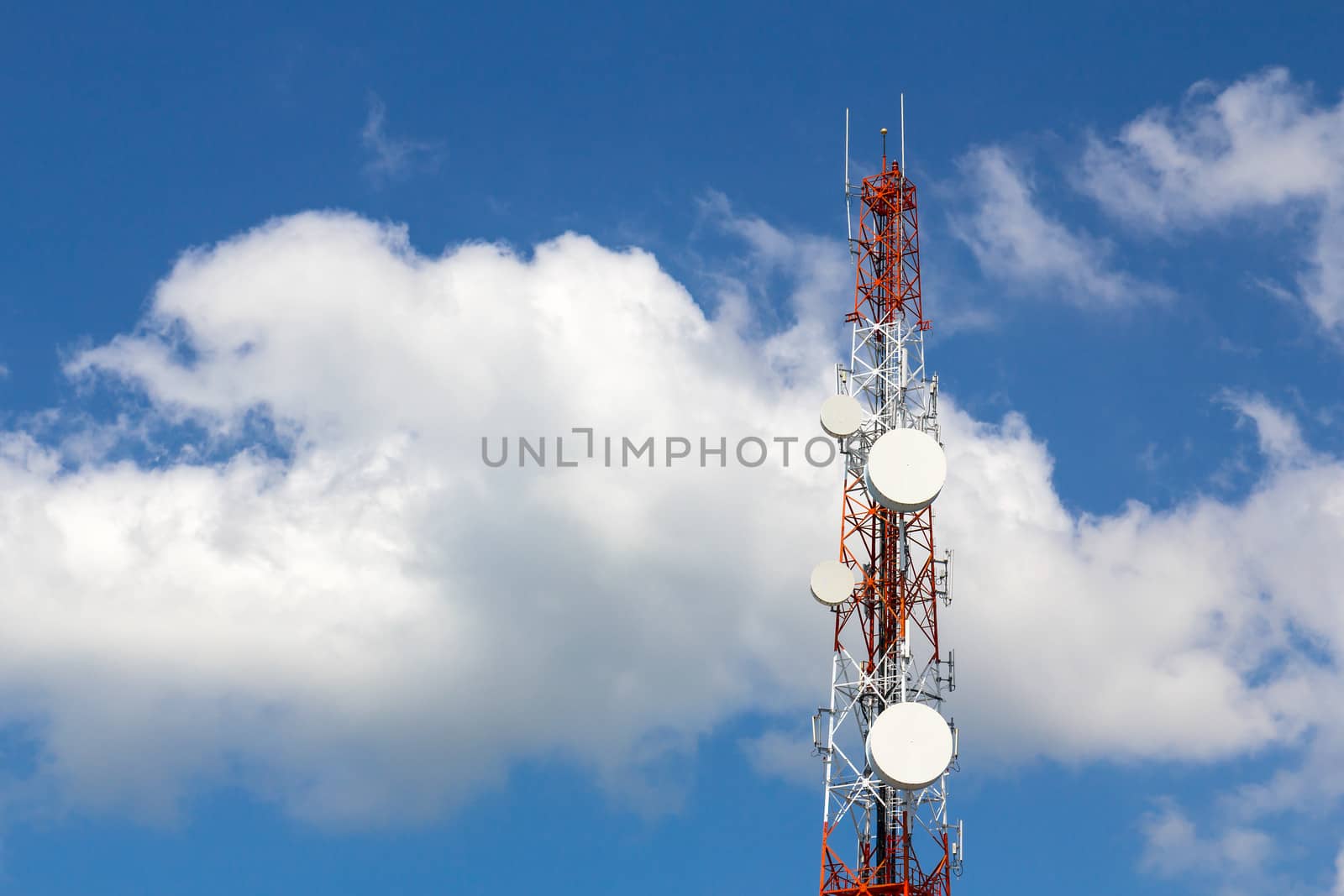 Repeater stations or Telecommunications tower  in a day of clear blue sky.