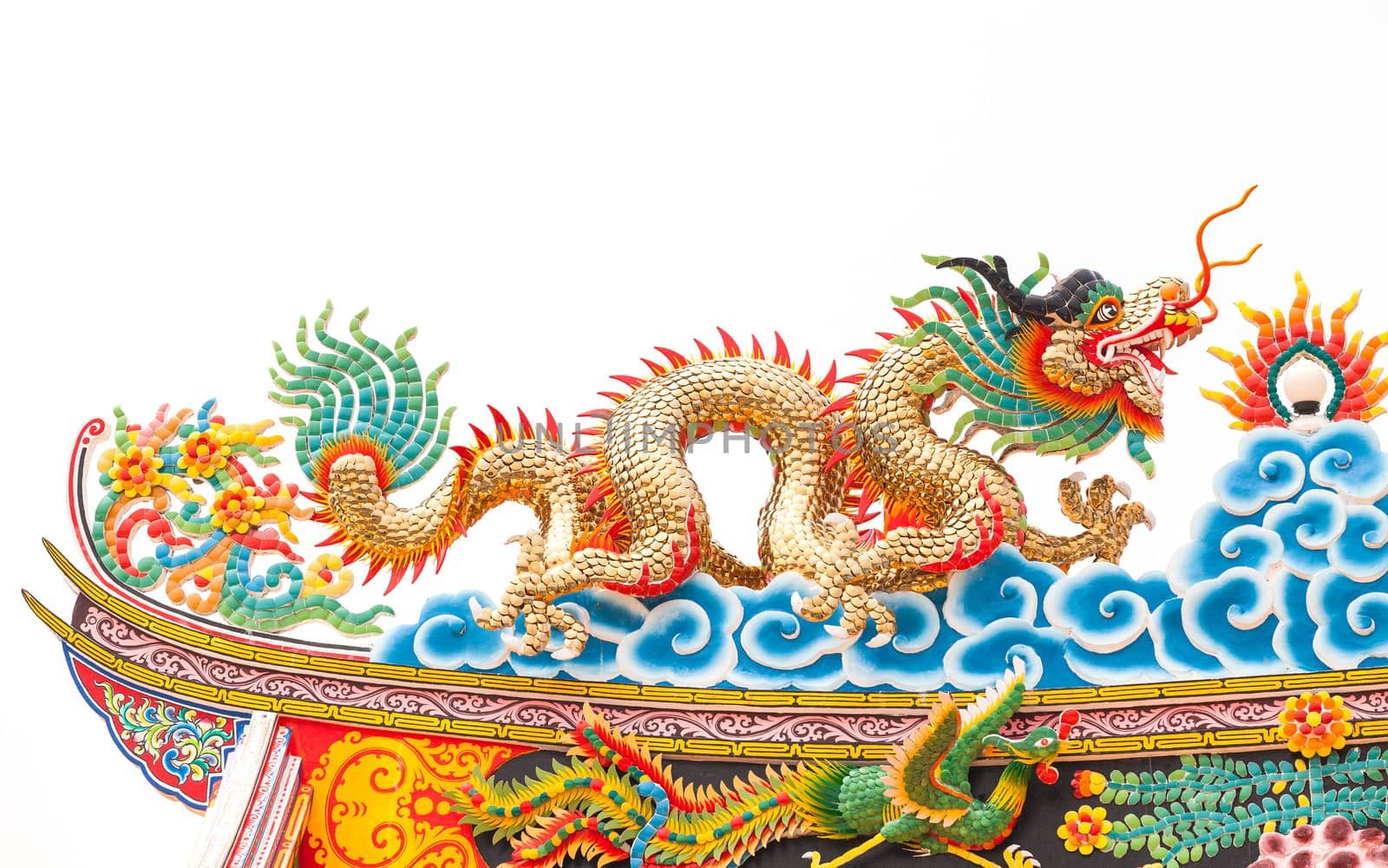 Highly colorful golden dragon in a Chinese temple