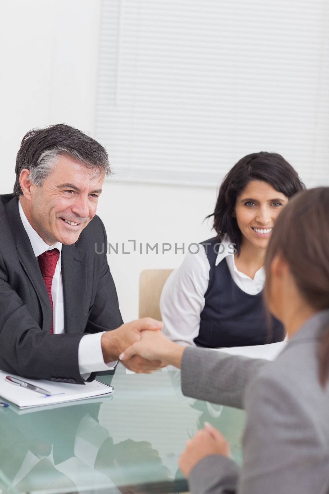 Two business people shaking hands as an agreement
