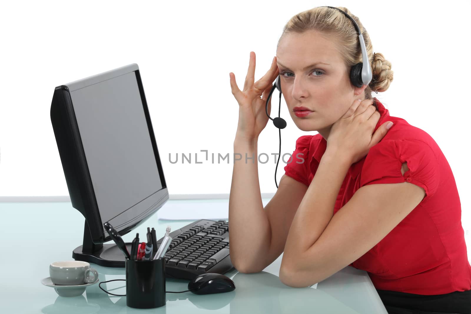 Stressed call-center worker by phovoir