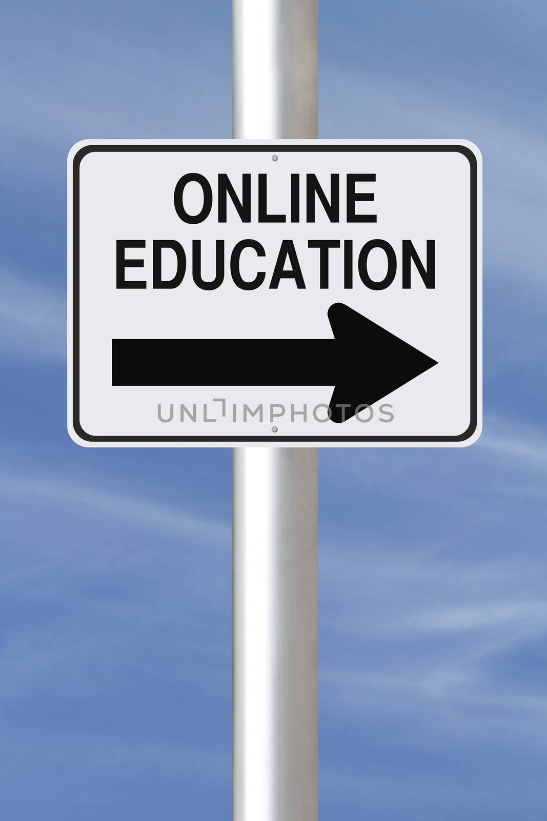Conceptual one way road sign on online education