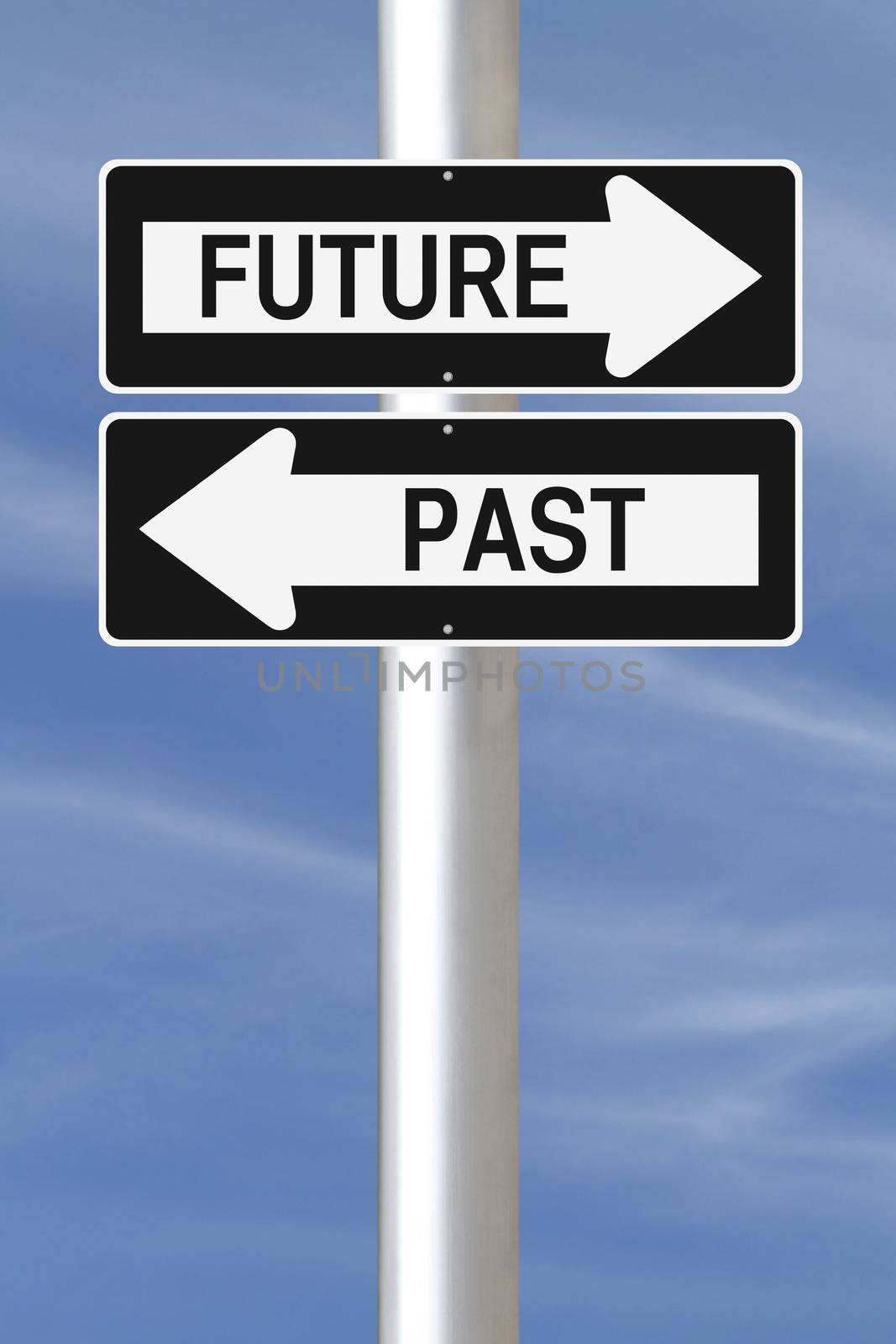 Conceptual one way road signs on the past and the future