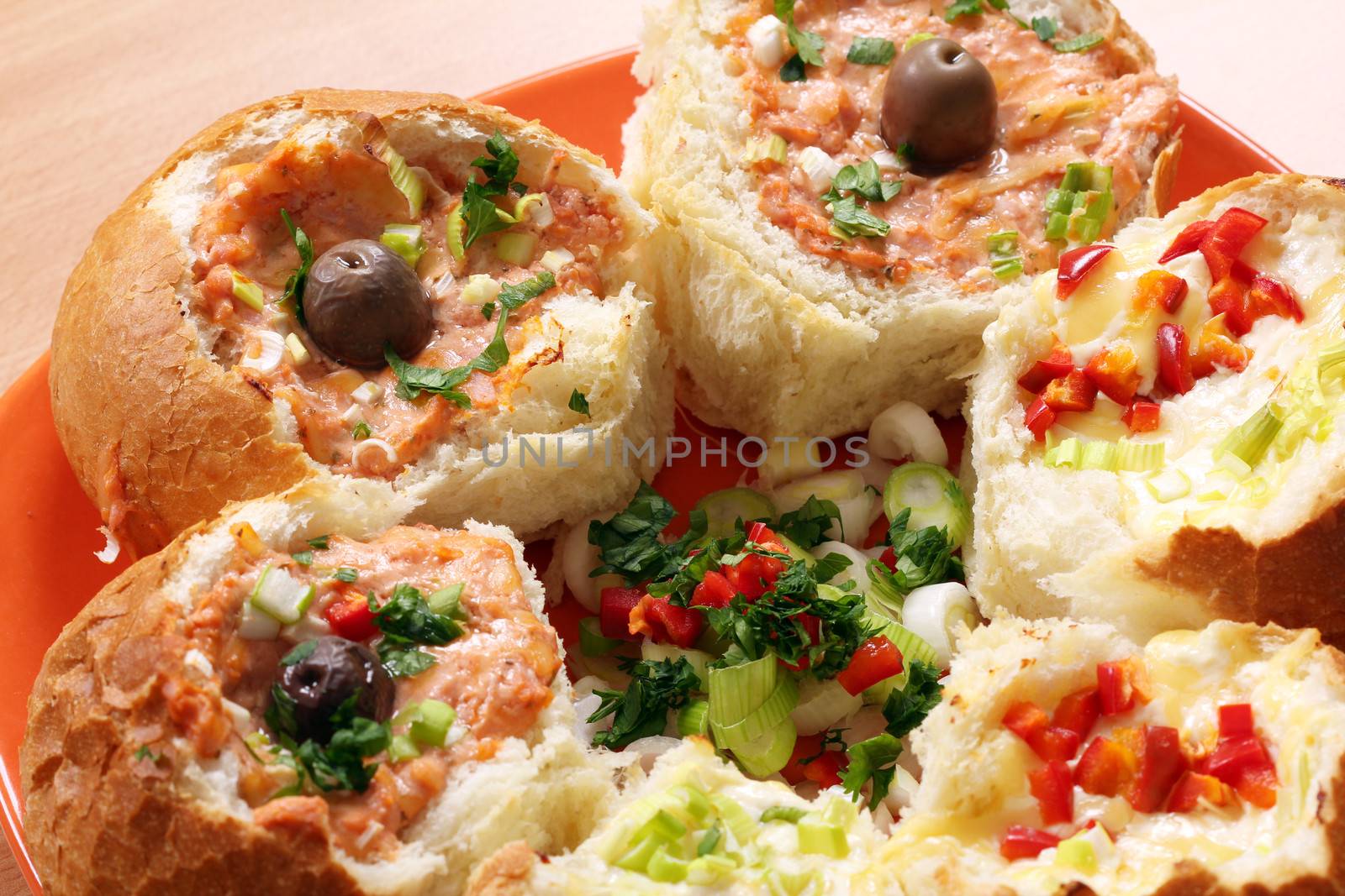 bread filled with cheese eggs and vegetables