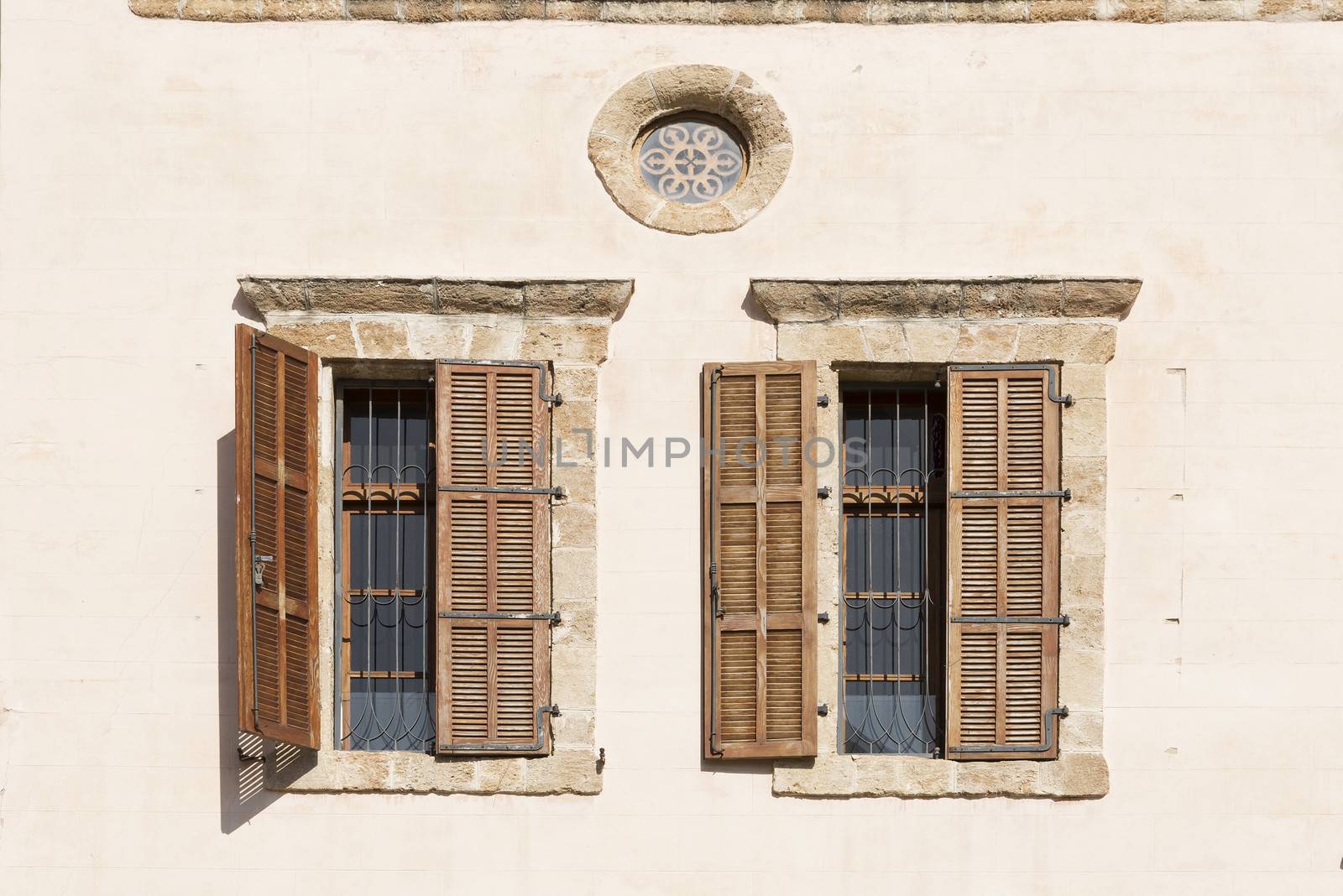 old wooden shuttered window in jerusalem israel