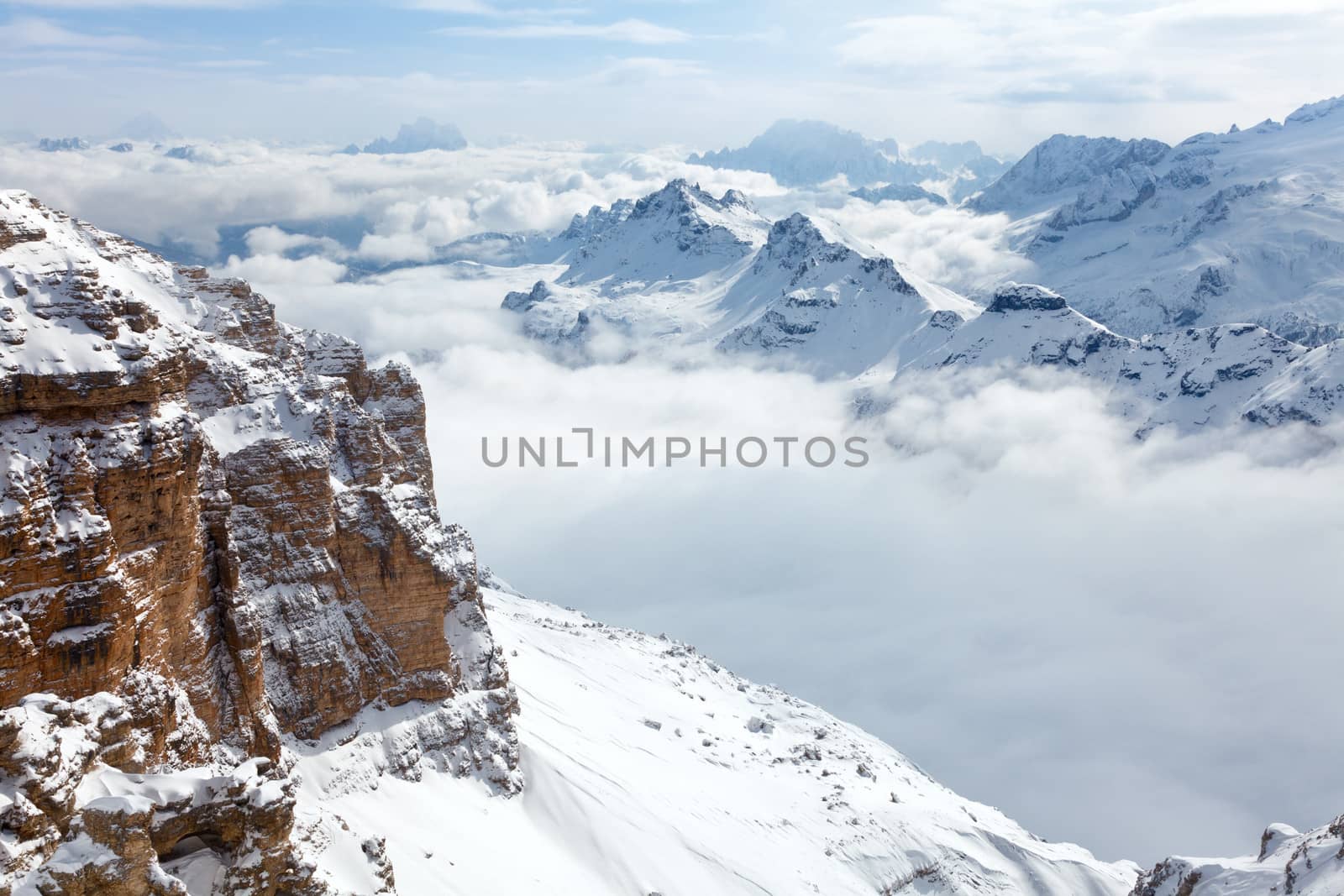 Italian Alps with the Sella group in front and the Marmolada group in background