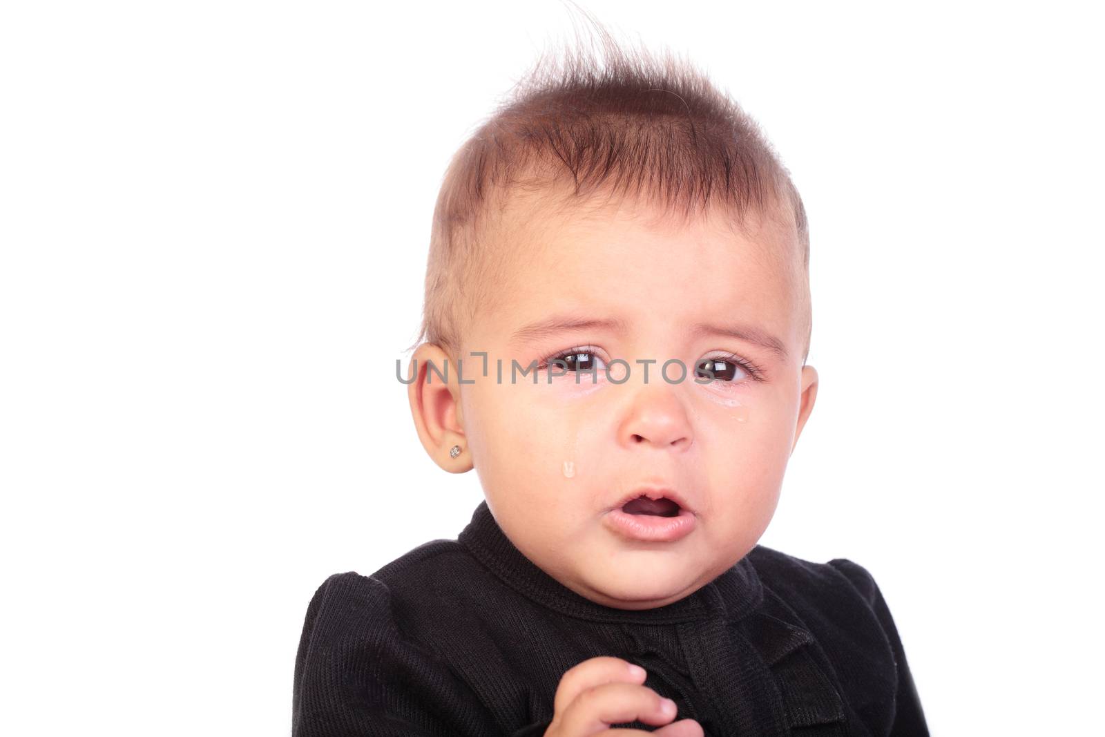 beautiful baby crying isolated on white