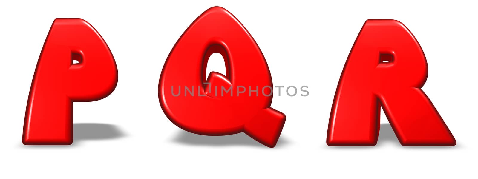 red letters p, q and r on white background - 3d illustration