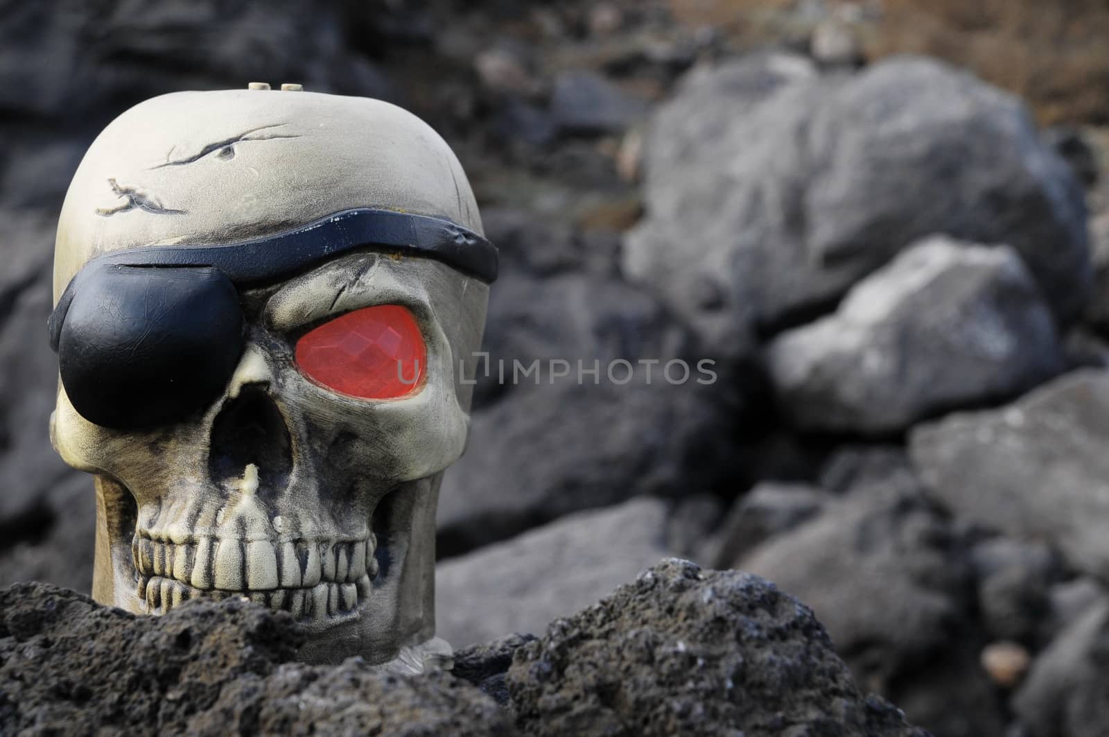 One Pirate Skull with a Red Eye and a Patch