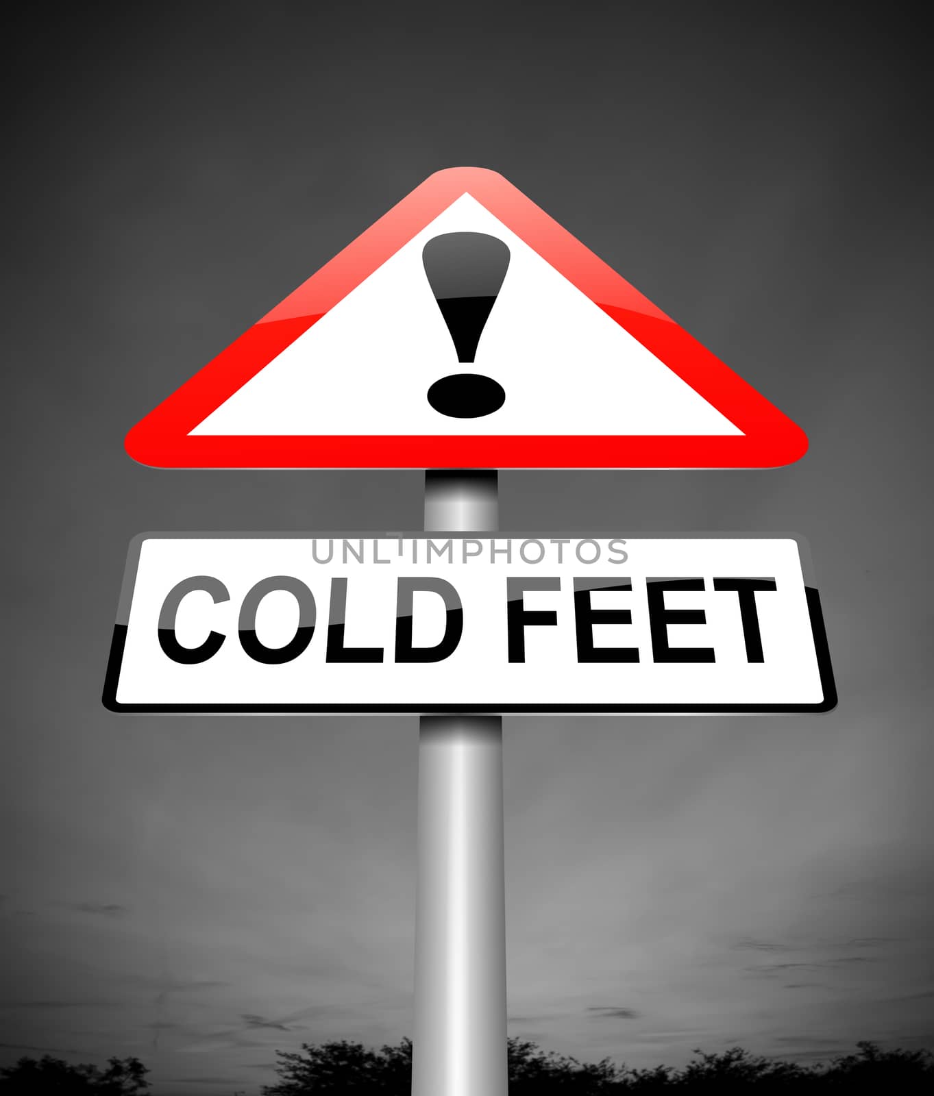 Illustration depicting a sign with a cold feet concept.