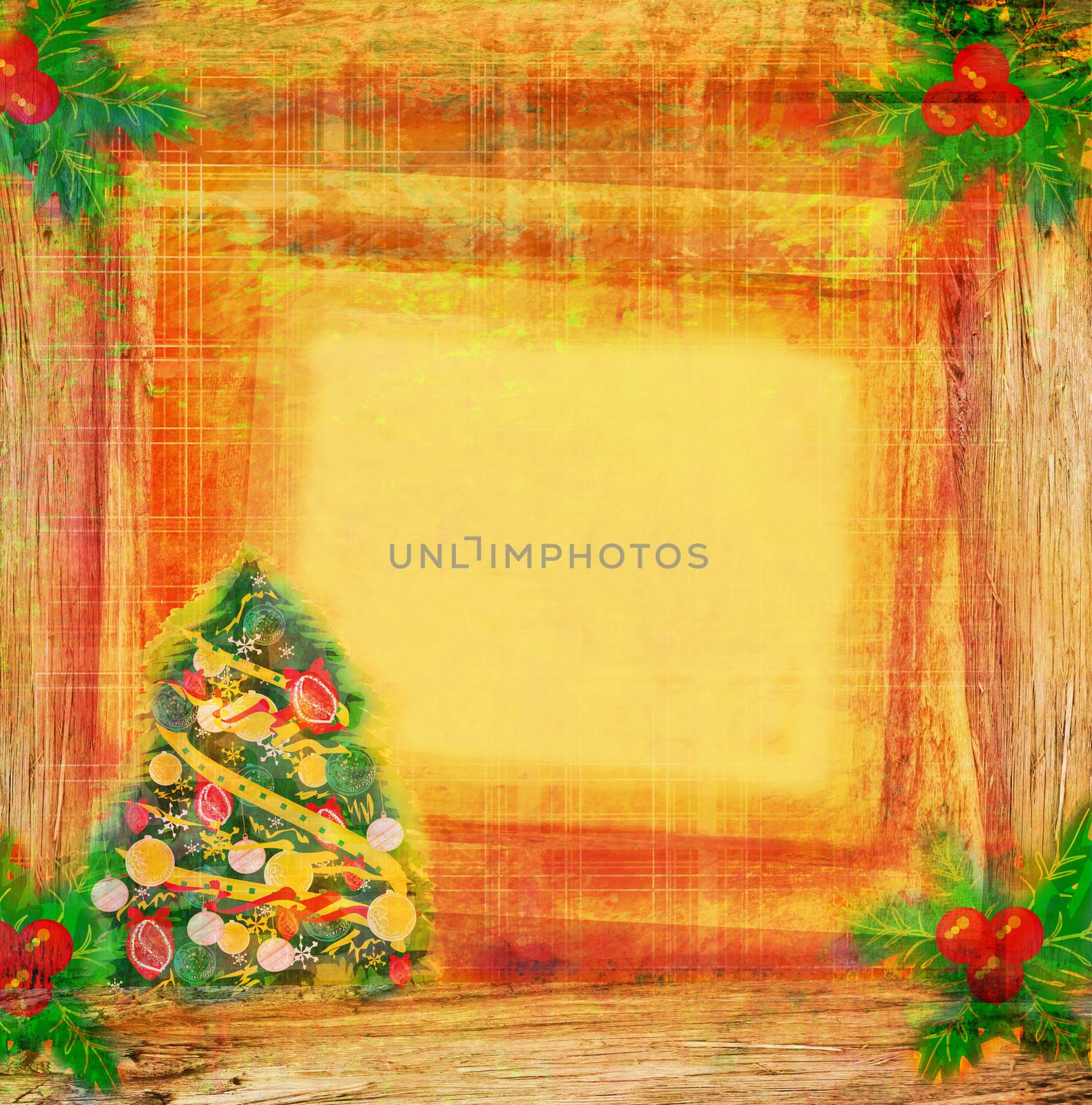 christmas tree with abstract holly berry decoration