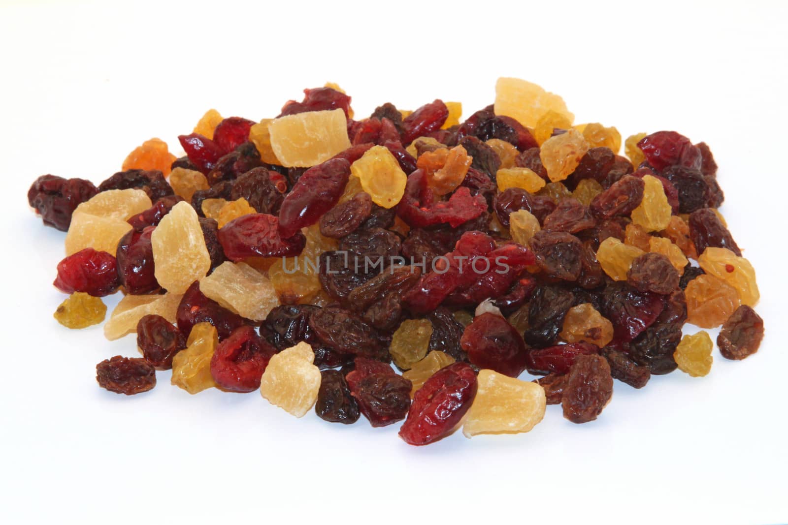 Close up of mixed dried fruit.