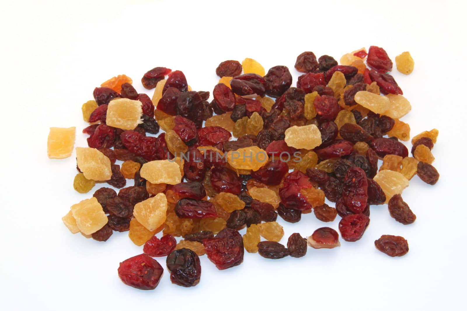 Close up of mixed dried fruit.