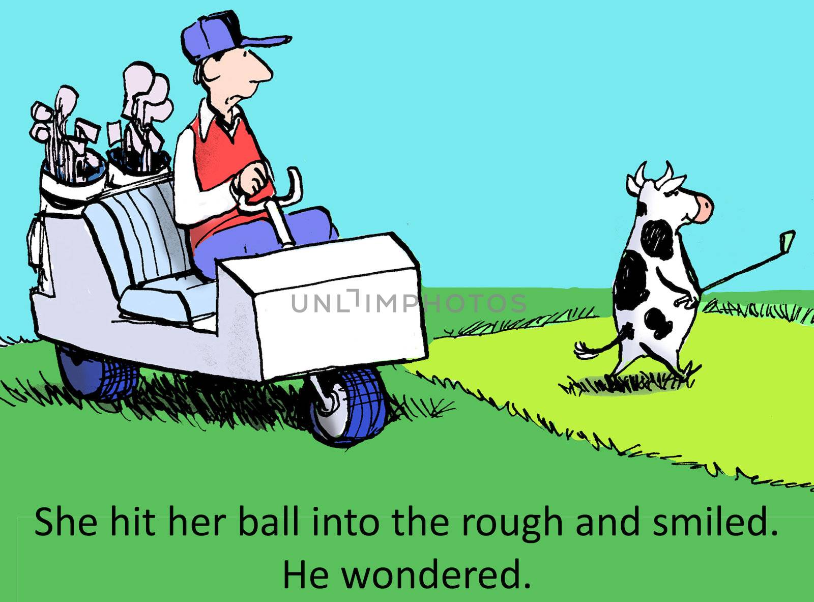 She hit her ball into the rough and smiled.  He wondered.