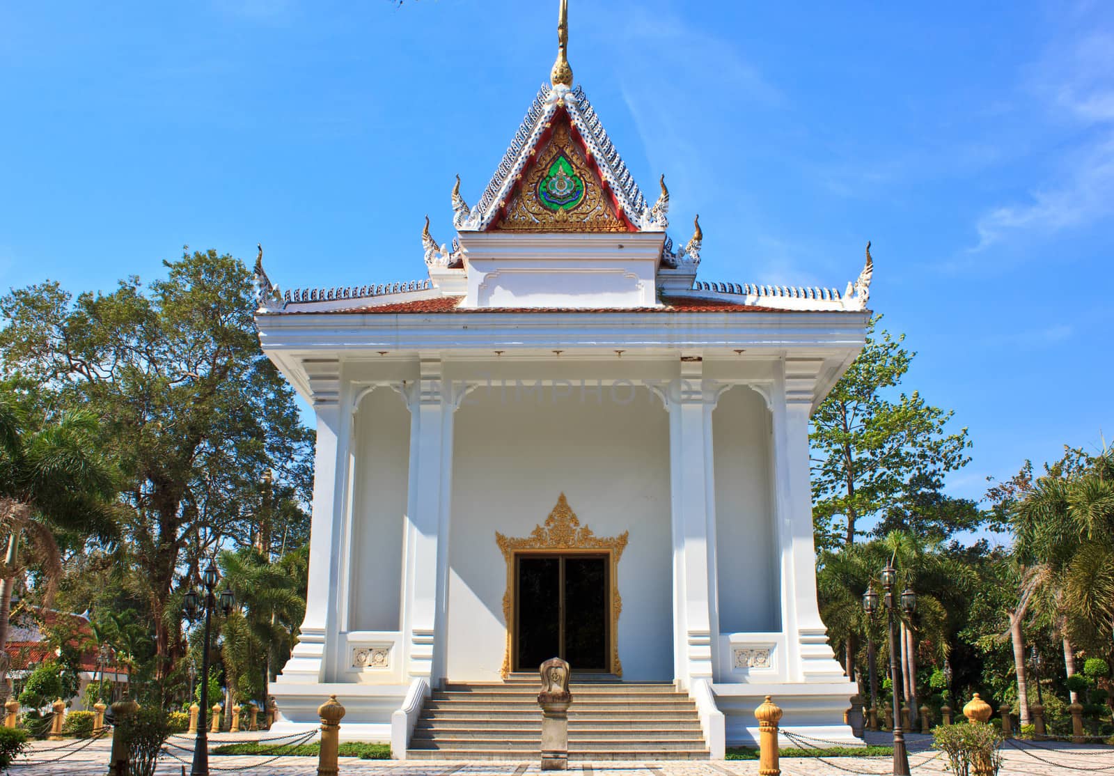 White Pavilion in temple of The Wat Rhai Pa, Trat, Thailand