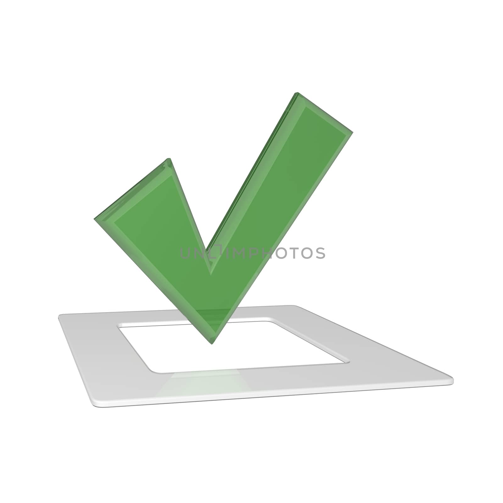 Green glossy Check mark on white background