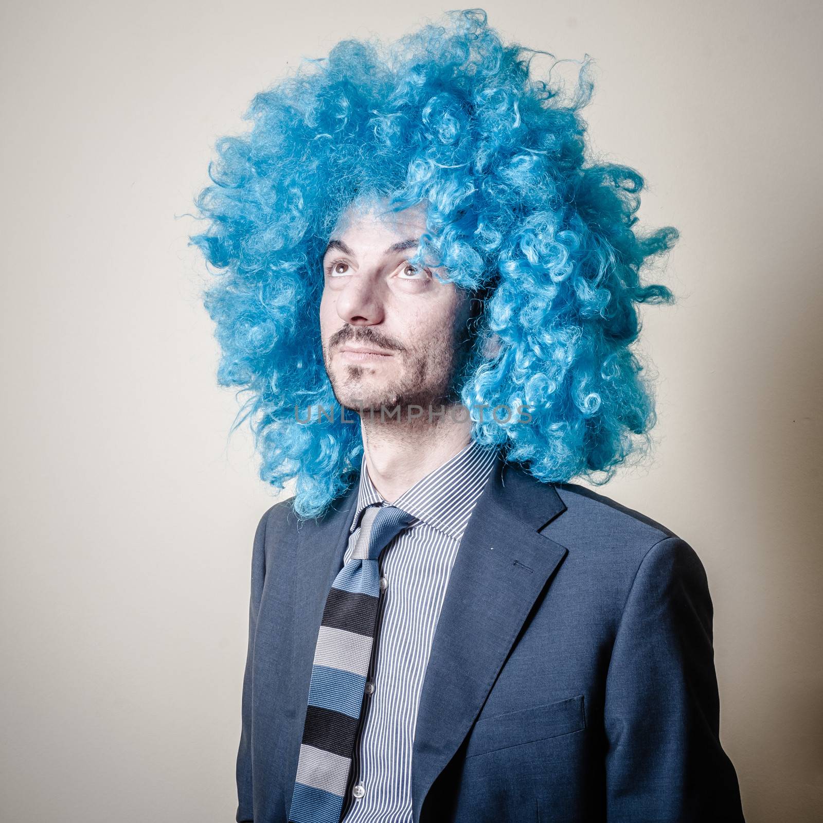 funny businessman with blue wig by peus