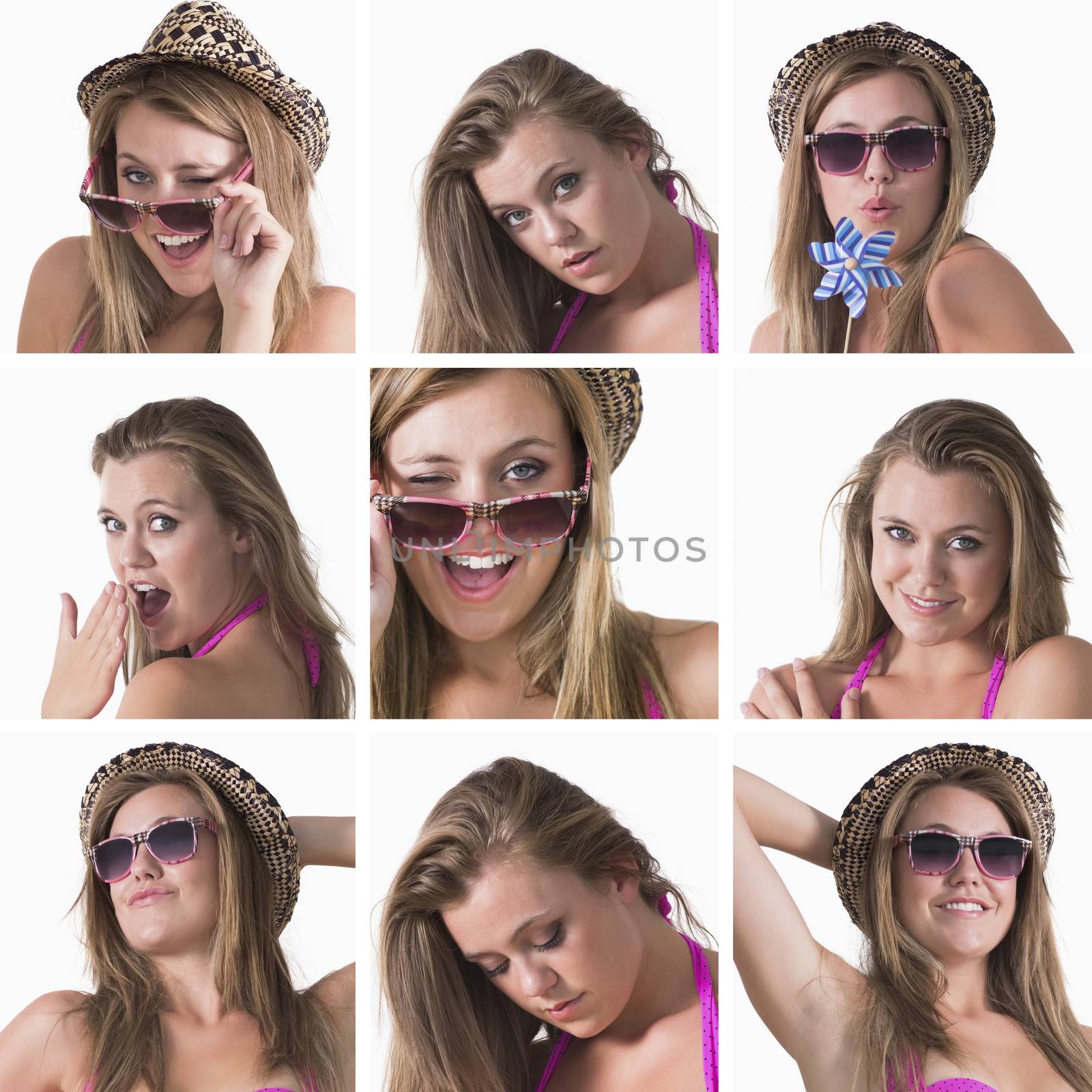 Collage of a woman with hat and sunglasses by Wavebreakmedia
