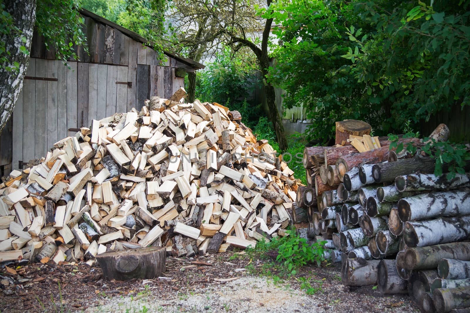 Stack of firewood in rural areas