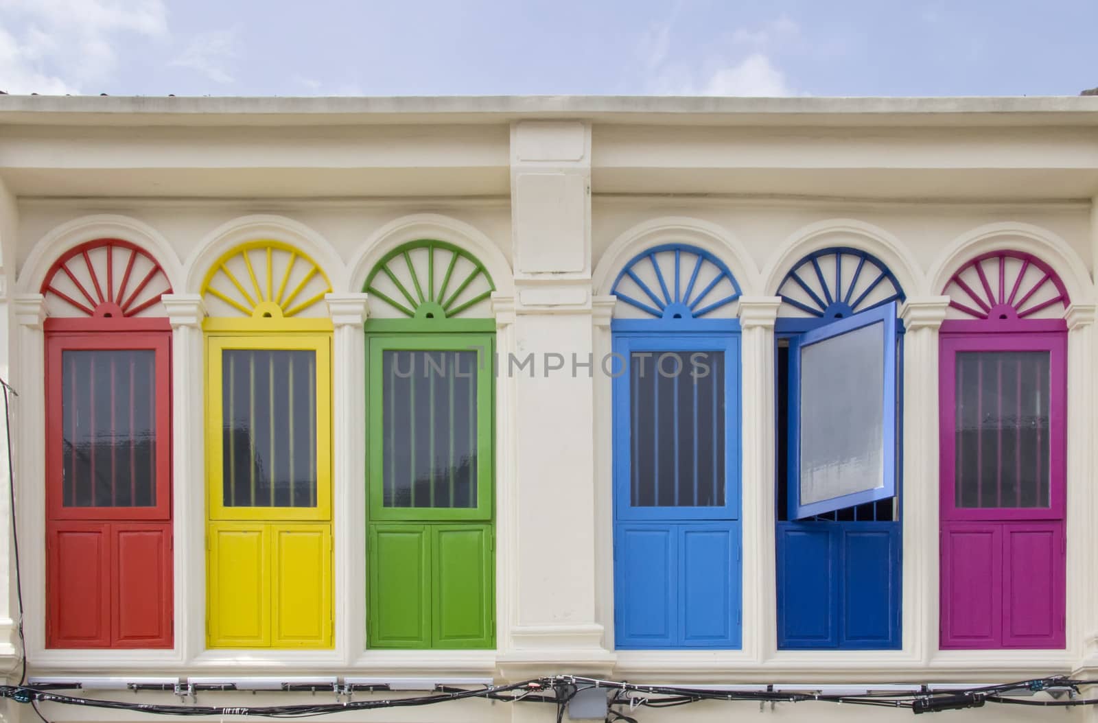 Newly renovated colourful windows in Phuket Town