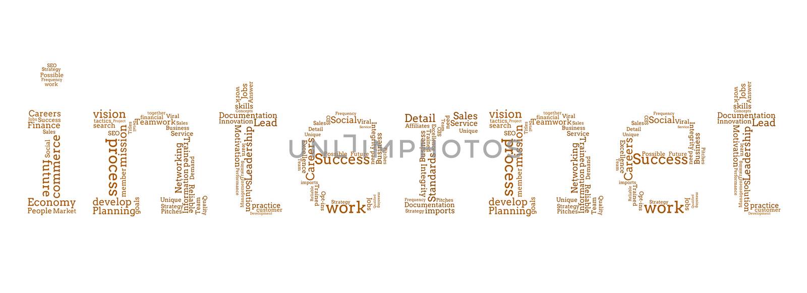 Various yellow words spelling out internet on white background