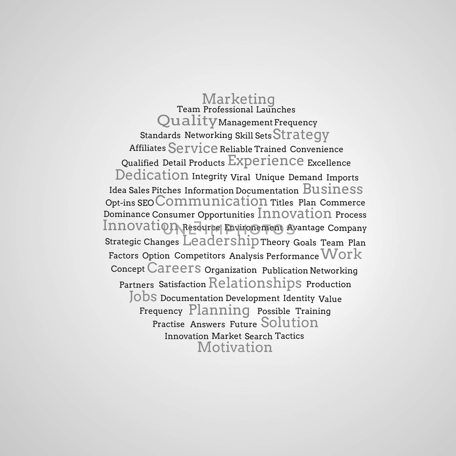 Group of marketing terms on grey background
