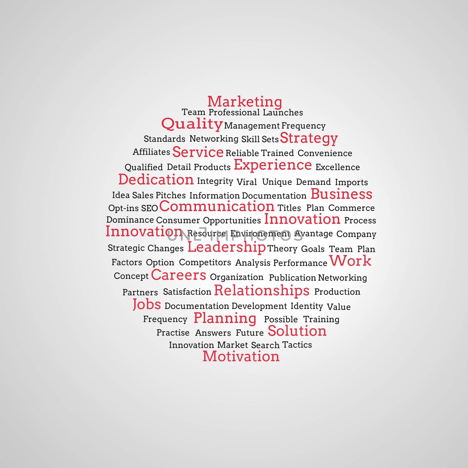 Group of red marketing terms on grey background
