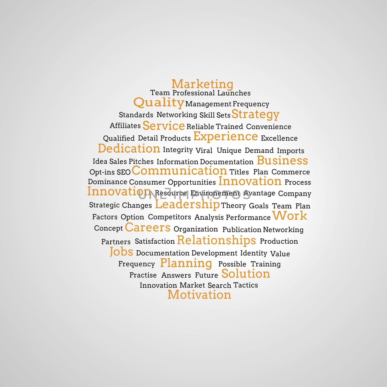 Group of yellow marketing terms on grey background