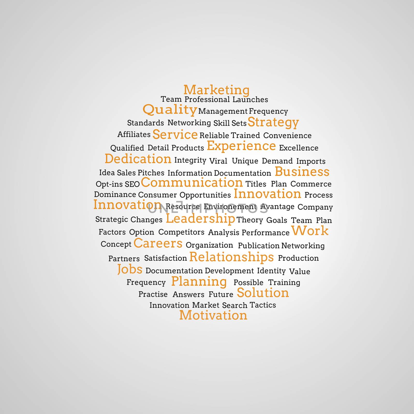 Group of yellow marketing terms on grey background